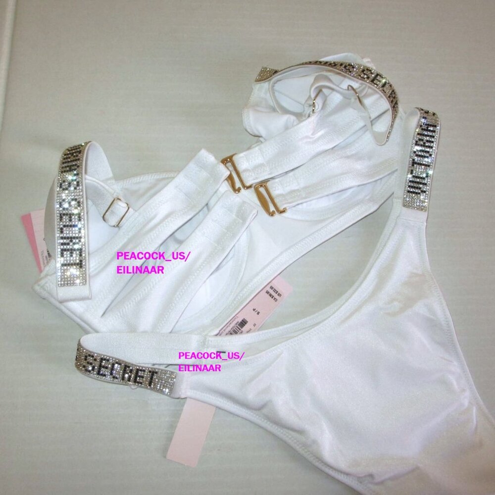 VICTORIAS SECRET SWIM Shine Strap Brazilian Bikini Bottom SMALL White Silver - Picture 6 of 8